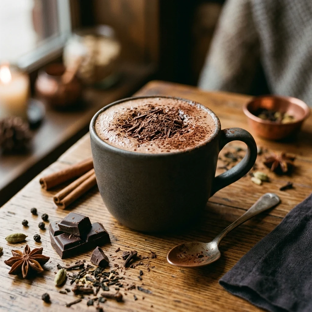 Velvety Chocolate Tea topped with rich dark cocoa shavings at ChaayShaay