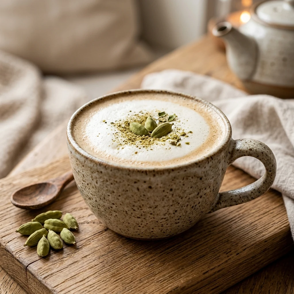 Elaichi tea served at ChaayShaay with crushed green cardamom pods