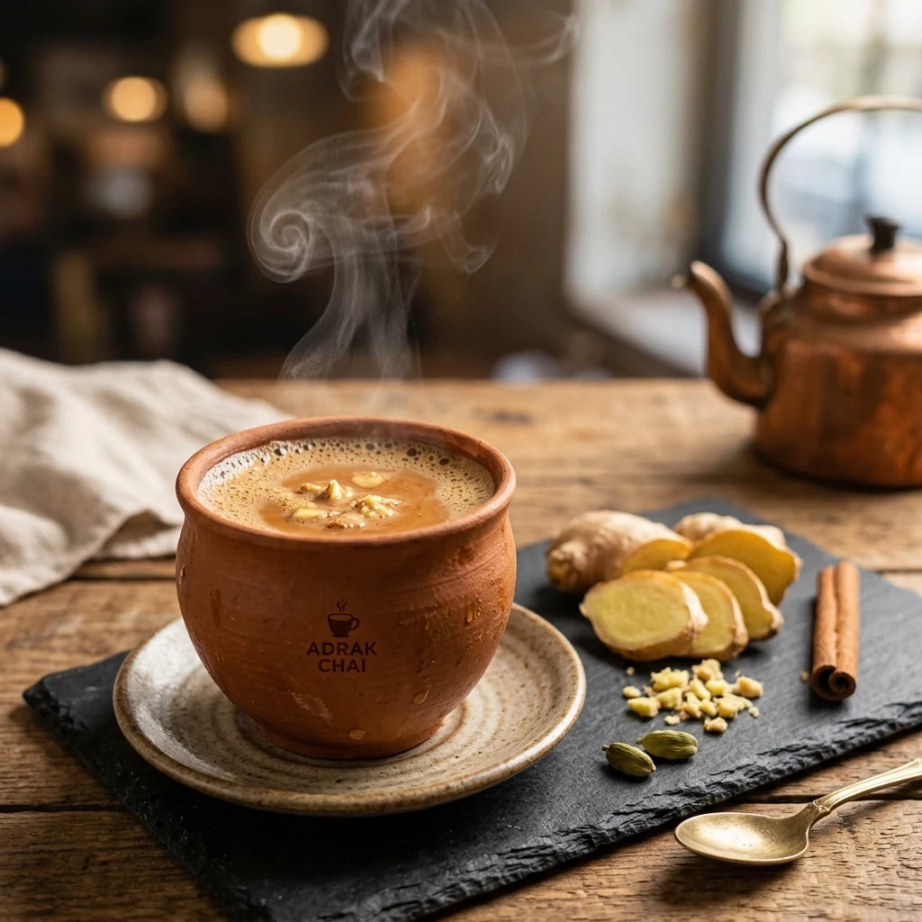 Steaming hot Ginger Tea in an earthen kulhad served at ChaayShaay