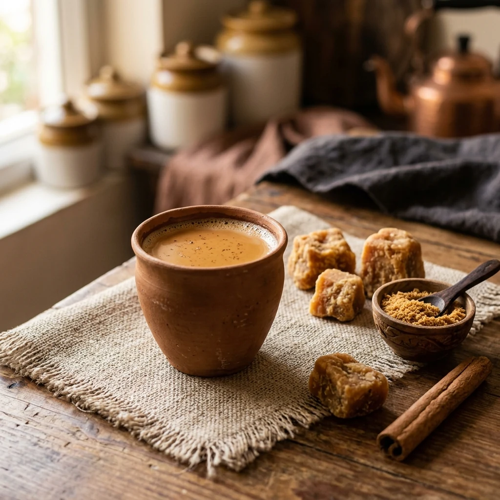 Earthy Gur Wali Tea sweetened naturally with pure organic jaggery chunks at ChaayShaay